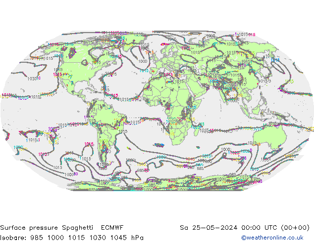 Surface pressure Spaghetti ECMWF Sa 25.05.2024 00 UTC