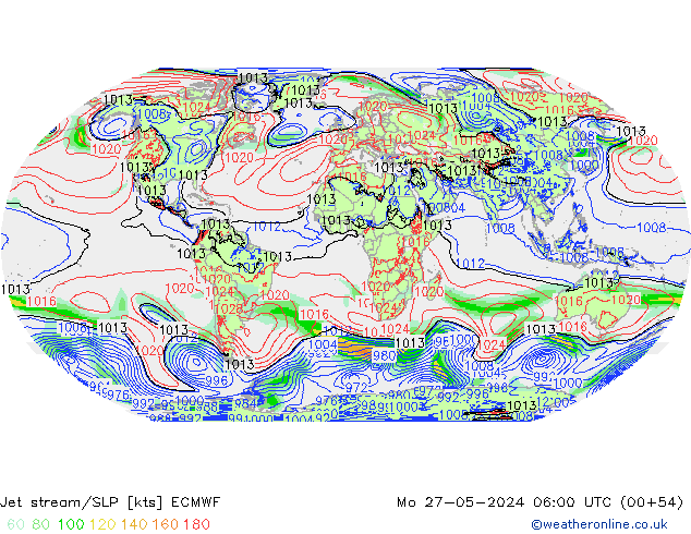 Jet stream/SLP ECMWF Mo 27.05.2024 06 UTC