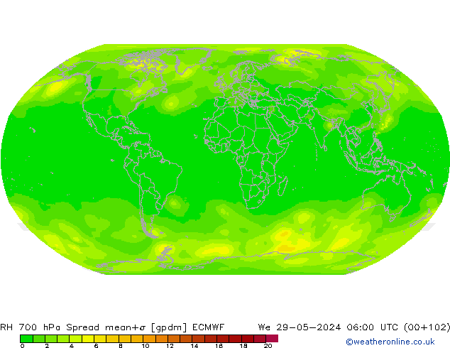 RH 700 hPa Spread ECMWF Mi 29.05.2024 06 UTC