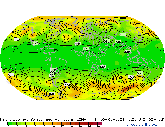 Géop. 500 hPa Spread ECMWF jeu 30.05.2024 18 UTC