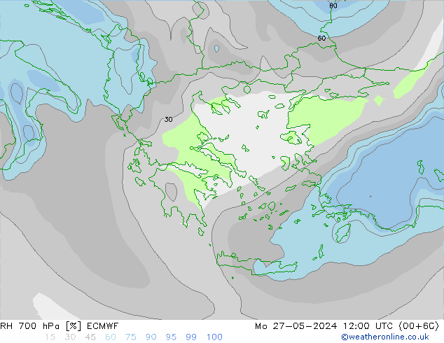 RH 700 hPa ECMWF Mo 27.05.2024 12 UTC