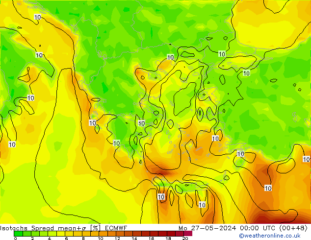 Isotachen Spread ECMWF Mo 27.05.2024 00 UTC