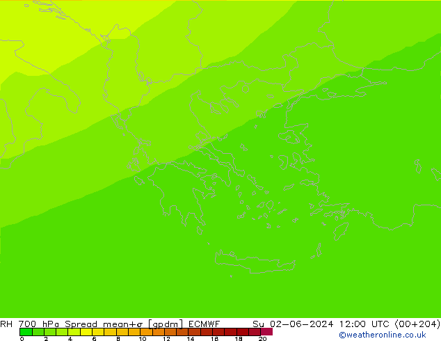 RH 700 hPa Spread ECMWF  02.06.2024 12 UTC