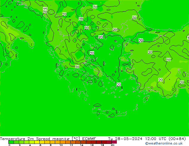 Temperatuurkaart Spread ECMWF di 28.05.2024 12 UTC