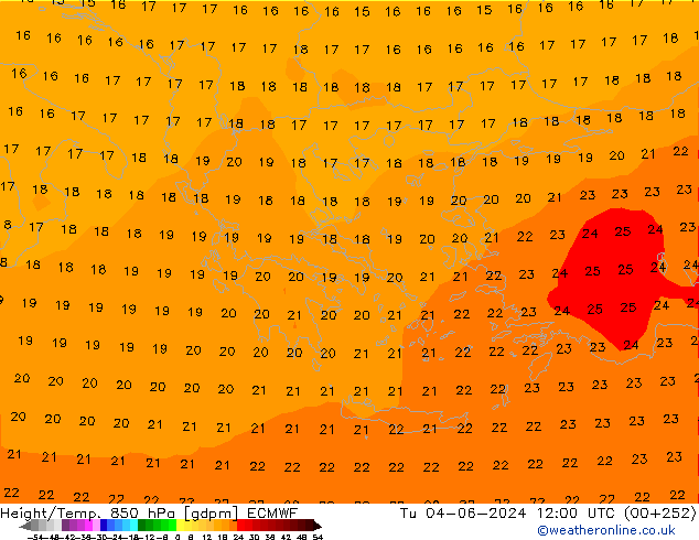 Height/Temp. 850 hPa ECMWF Ter 04.06.2024 12 UTC