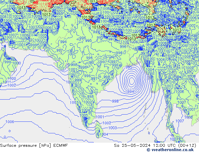 Pressione al suolo ECMWF sab 25.05.2024 12 UTC