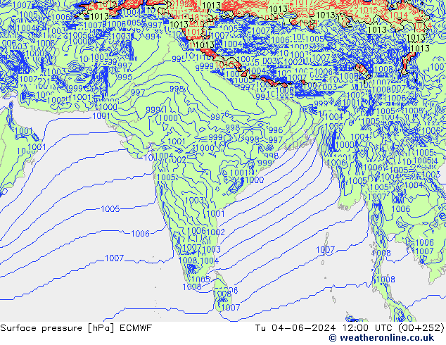 Surface pressure ECMWF Tu 04.06.2024 12 UTC