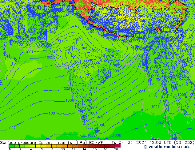 pression de l'air Spread ECMWF mar 04.06.2024 12 UTC