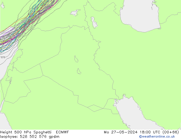 Height 500 гПа Spaghetti ECMWF пн 27.05.2024 18 UTC