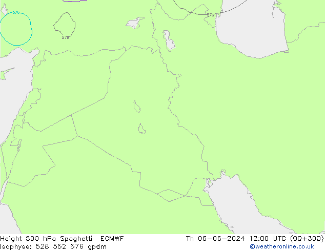 Height 500 hPa Spaghetti ECMWF gio 06.06.2024 12 UTC