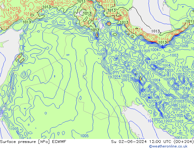 Atmosférický tlak ECMWF Ne 02.06.2024 12 UTC