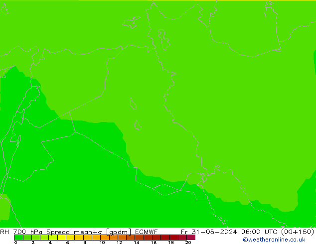 700 hPa Nispi Nem Spread ECMWF Cu 31.05.2024 06 UTC