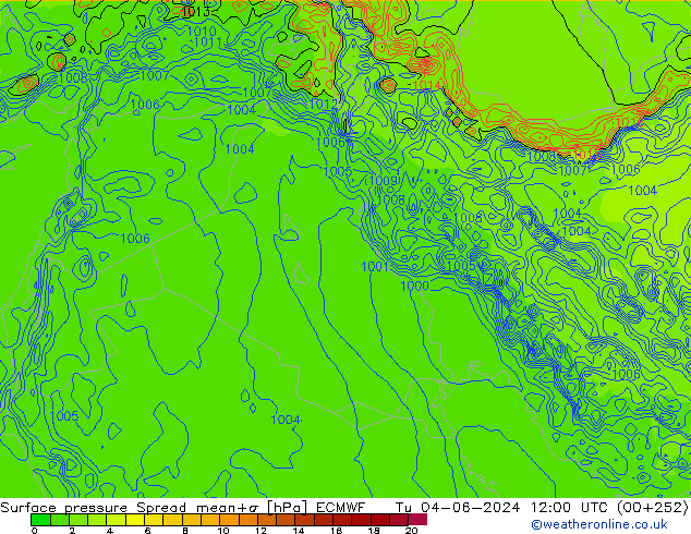 Luchtdruk op zeeniveau Spread ECMWF di 04.06.2024 12 UTC