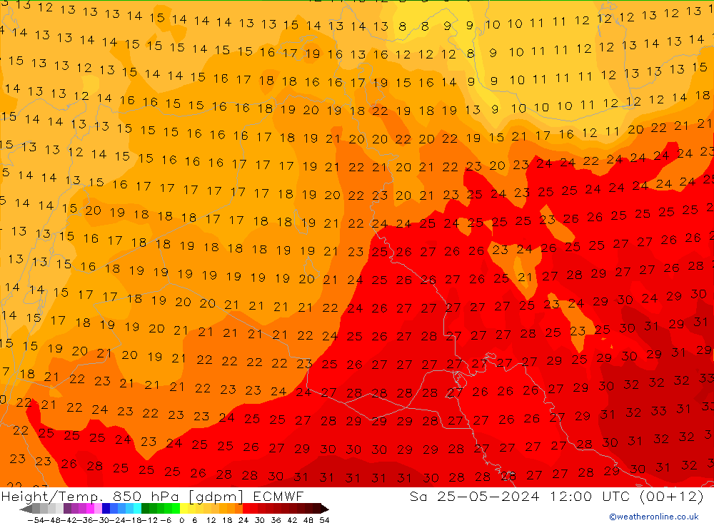 Height/Temp. 850 hPa ECMWF  25.05.2024 12 UTC