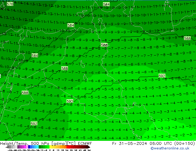 Height/Temp. 500 гПа ECMWF пт 31.05.2024 06 UTC