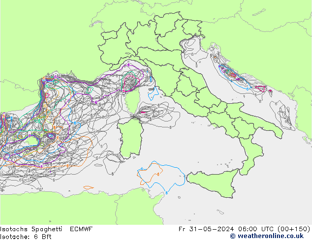 Isotachs Spaghetti ECMWF Pá 31.05.2024 06 UTC