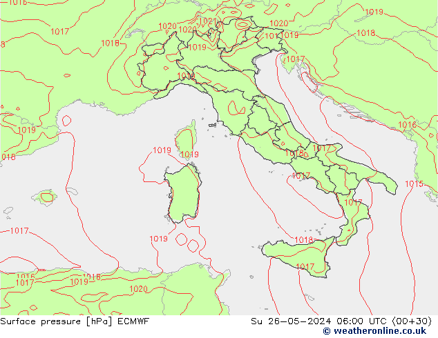 Luchtdruk (Grond) ECMWF zo 26.05.2024 06 UTC