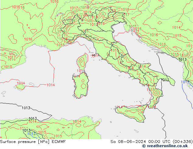 Surface pressure ECMWF Sa 08.06.2024 00 UTC