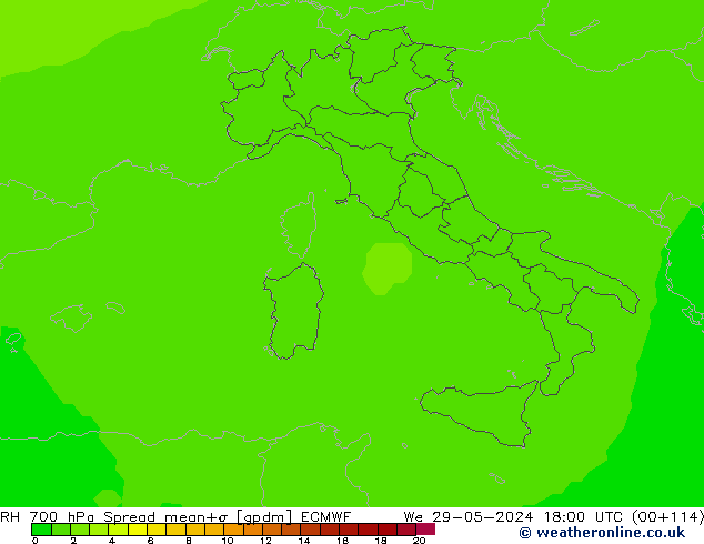 RH 700 hPa Spread ECMWF St 29.05.2024 18 UTC