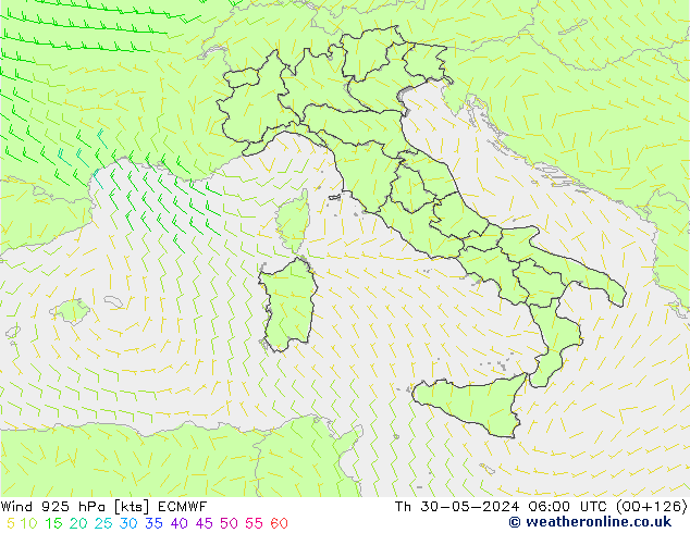 wiatr 925 hPa ECMWF czw. 30.05.2024 06 UTC