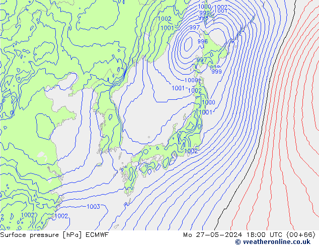 Surface pressure ECMWF Mo 27.05.2024 18 UTC