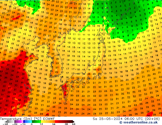 Temperatura (2m) ECMWF Sáb 25.05.2024 06 UTC