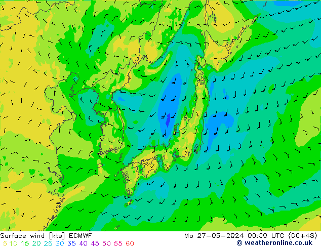 Surface wind ECMWF Mo 27.05.2024 00 UTC