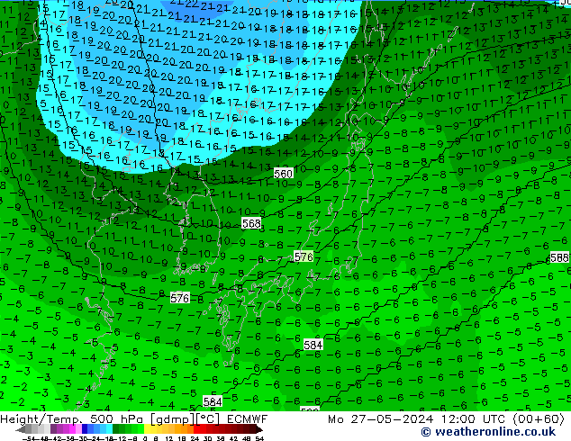 Height/Temp. 500 hPa ECMWF  27.05.2024 12 UTC