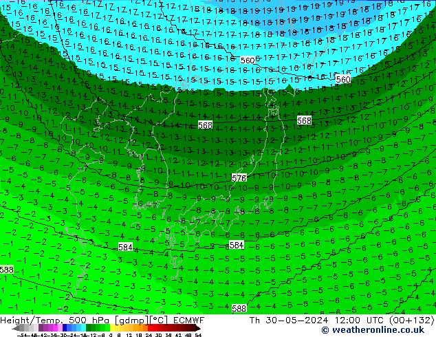 Yükseklik/Sıc. 500 hPa ECMWF Per 30.05.2024 12 UTC