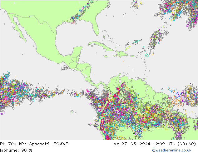 RH 700 hPa Spaghetti ECMWF Mo 27.05.2024 12 UTC