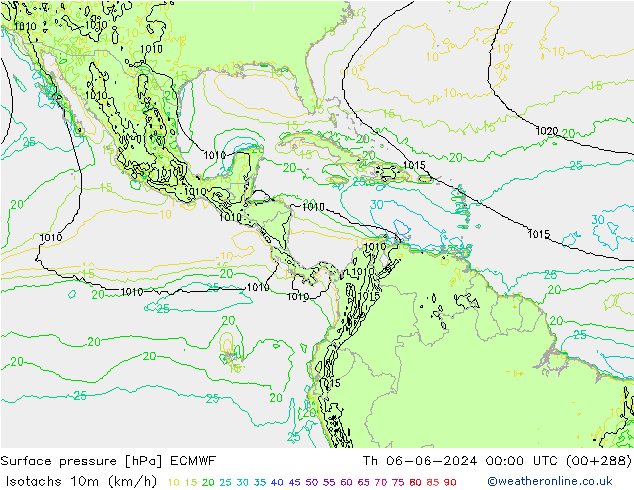 Isotachs (kph) ECMWF jeu 06.06.2024 00 UTC