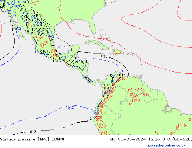 Atmosférický tlak ECMWF Po 03.06.2024 12 UTC