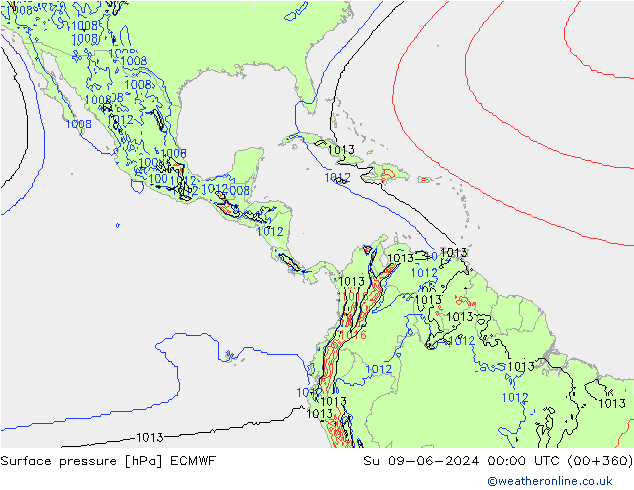 Atmosférický tlak ECMWF Ne 09.06.2024 00 UTC