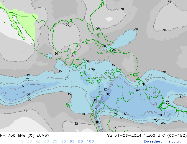 RH 700 hPa ECMWF Sa 01.06.2024 12 UTC