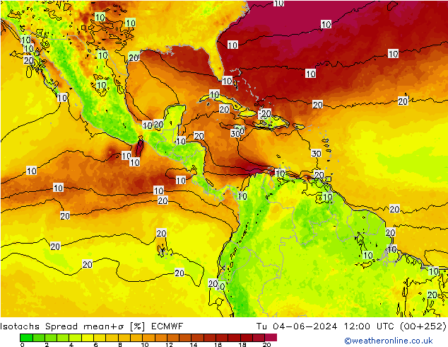 Isotachs Spread ECMWF Tu 04.06.2024 12 UTC