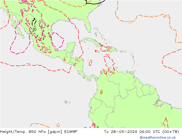 Hoogte/Temp. 850 hPa ECMWF di 28.05.2024 06 UTC