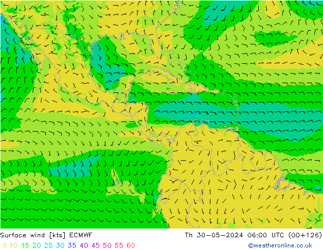 Wind 10 m ECMWF do 30.05.2024 06 UTC