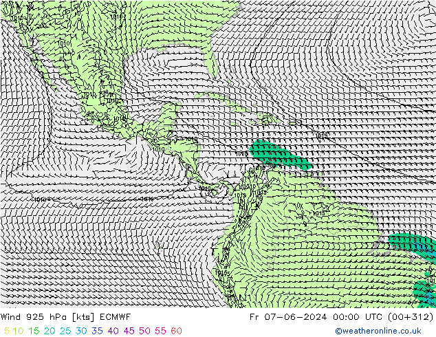 Rüzgar 925 hPa ECMWF Cu 07.06.2024 00 UTC