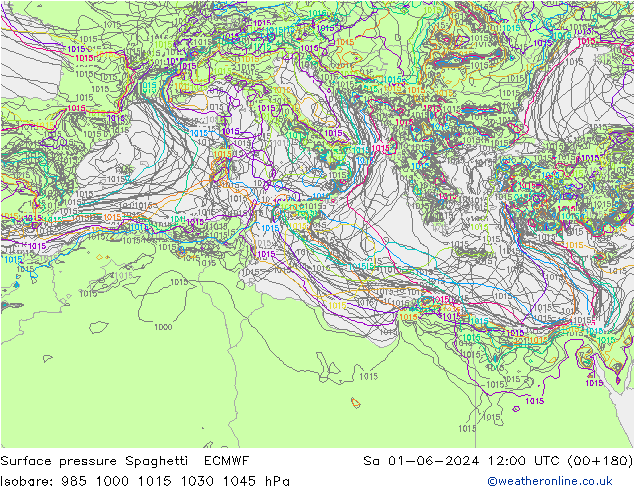 Bodendruck Spaghetti ECMWF Sa 01.06.2024 12 UTC