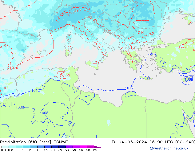 Precipitazione (6h) ECMWF mar 04.06.2024 00 UTC