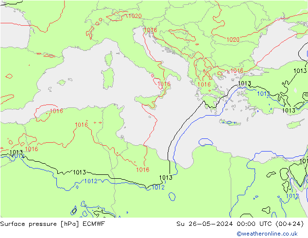 Presión superficial ECMWF dom 26.05.2024 00 UTC