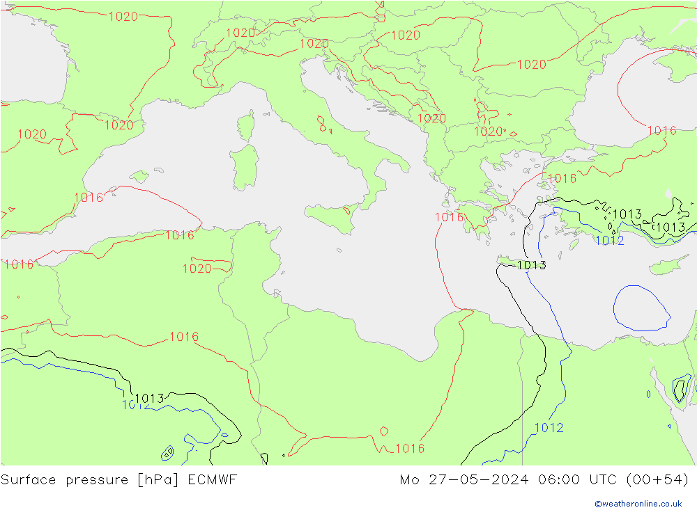 Pressione al suolo ECMWF lun 27.05.2024 06 UTC