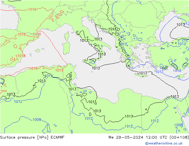 Surface pressure ECMWF We 29.05.2024 12 UTC