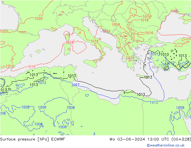 pressão do solo ECMWF Seg 03.06.2024 12 UTC