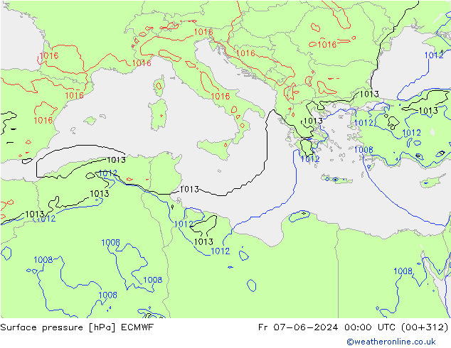 Surface pressure ECMWF Fr 07.06.2024 00 UTC