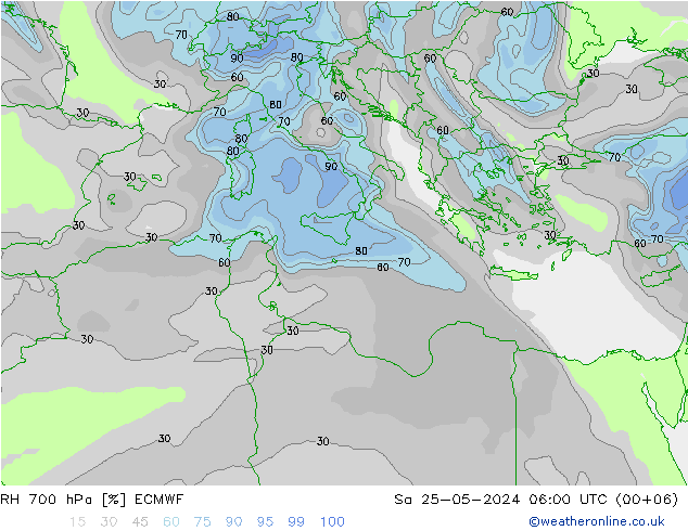 RH 700 hPa ECMWF Sáb 25.05.2024 06 UTC