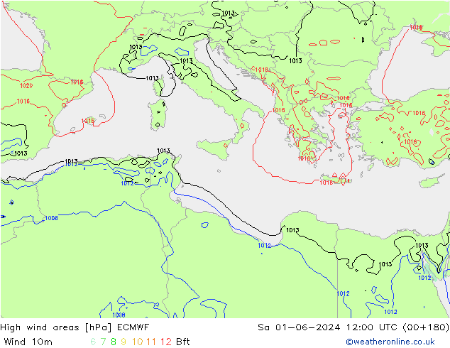 Izotacha ECMWF so. 01.06.2024 12 UTC