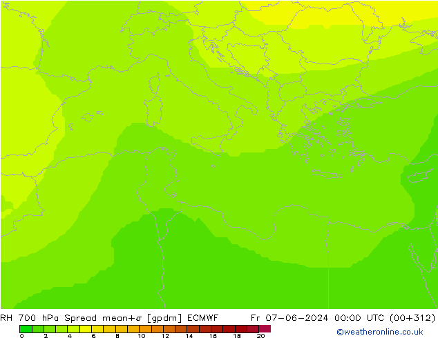 RH 700 гПа Spread ECMWF пт 07.06.2024 00 UTC