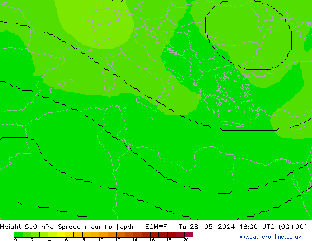 Geop. 500 hPa Spread ECMWF mar 28.05.2024 18 UTC