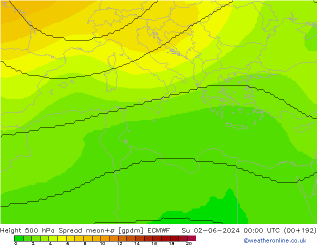 Géop. 500 hPa Spread ECMWF dim 02.06.2024 00 UTC